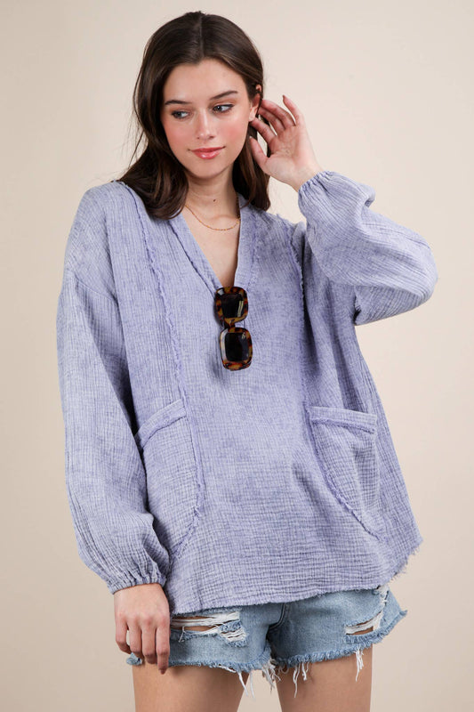 NT12105X-PLUS SIZE Washed Cotton Gauze Oversized Top