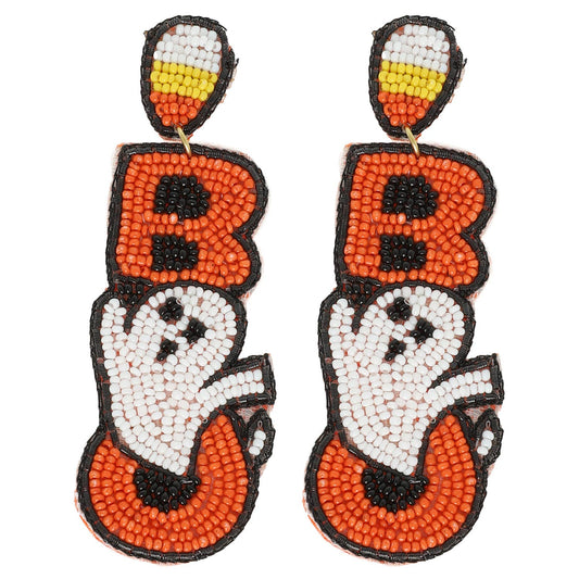 Halloween Candy Corn Ghost Bead Post Earrings