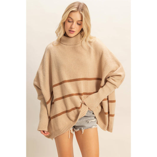 Striped Turtle Neck Oversized Sweater