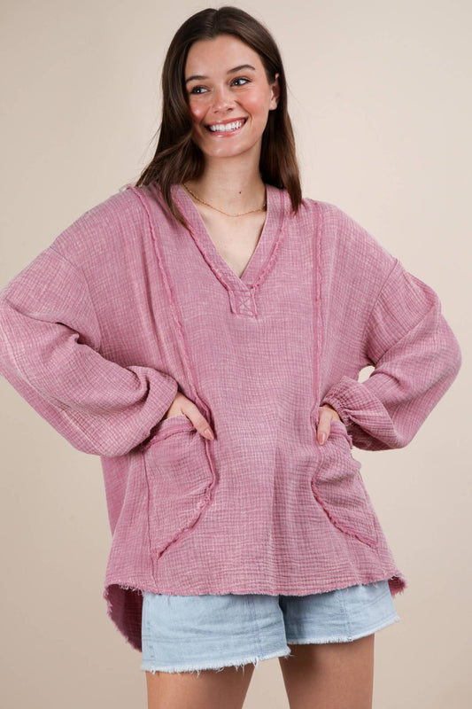 NT12105X-PLUS SIZE Washed Cotton Gauze Oversized Top