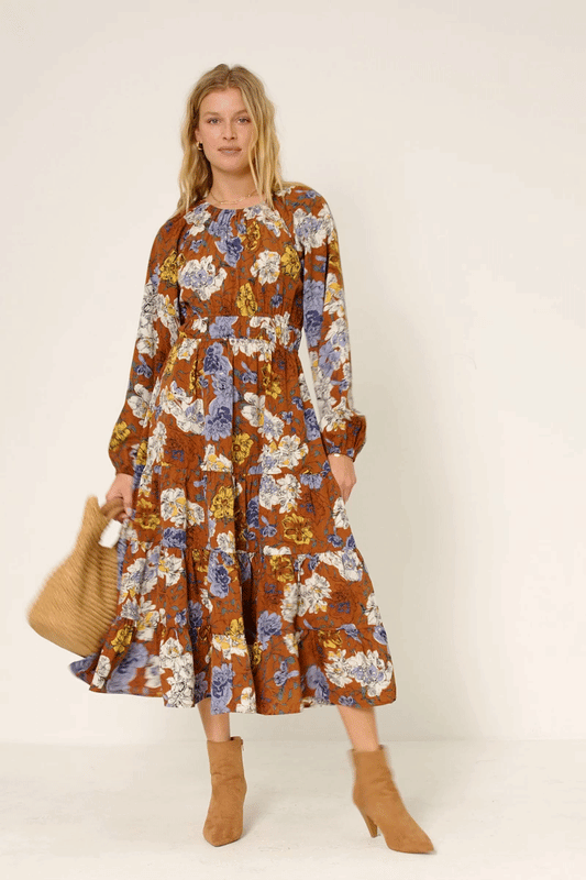 Womens Romantic Floral Puff Sleeve Dress