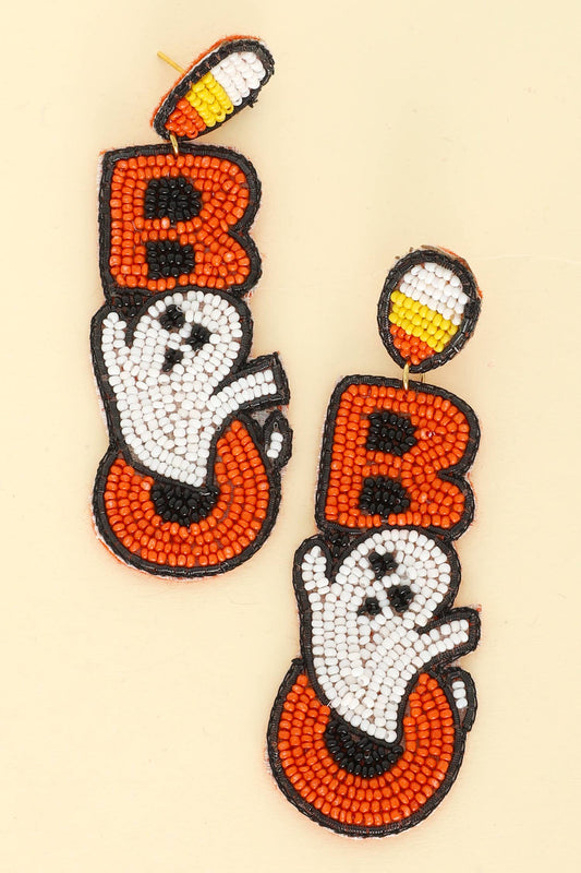 Halloween Candy Corn Ghost Bead Post Earrings