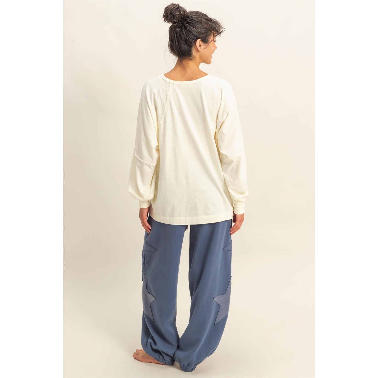 Washed Oversized Long Sleeve Top With Slit