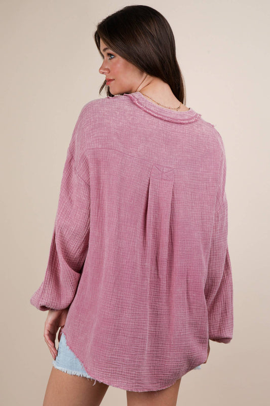 NT12105-Washed Cotton Gauze Oversized Top