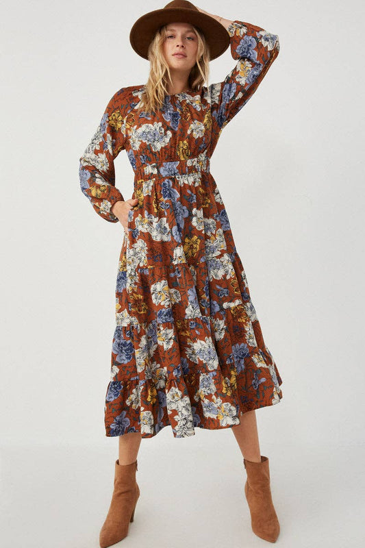 Womens Romantic Floral Puff Sleeve Dress