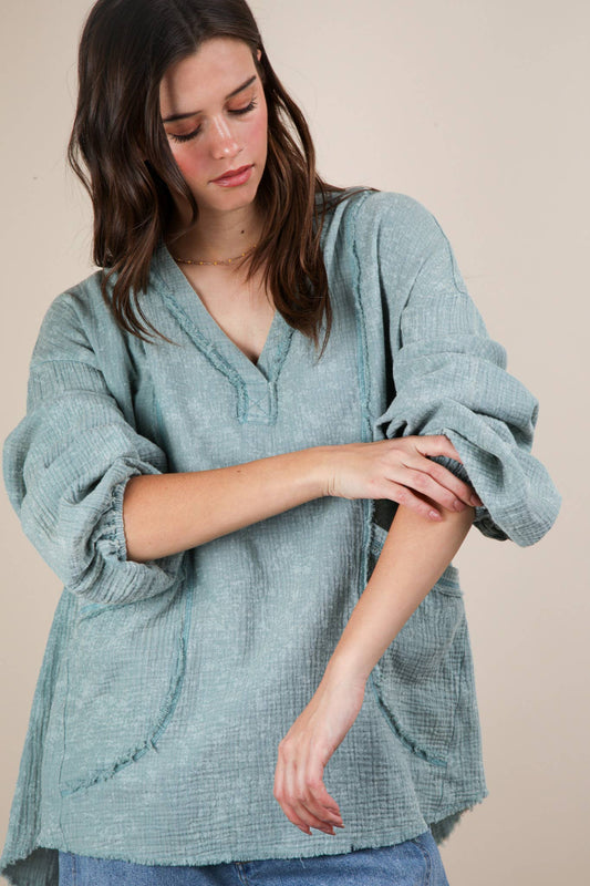 NT12105-Washed Cotton Gauze Oversized Top